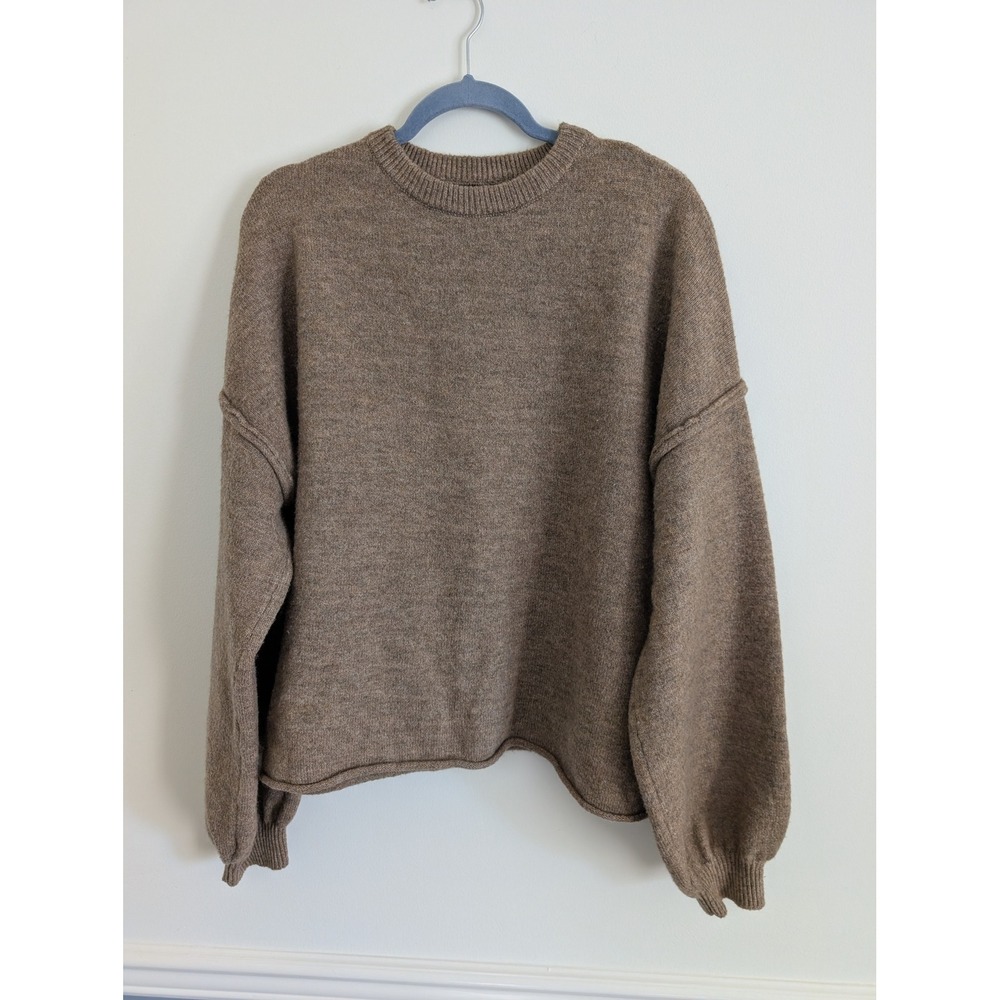 Peppermayo Tan Wool Blend Oversized Crewneck Sweater S/M  cozy lounge neutral
